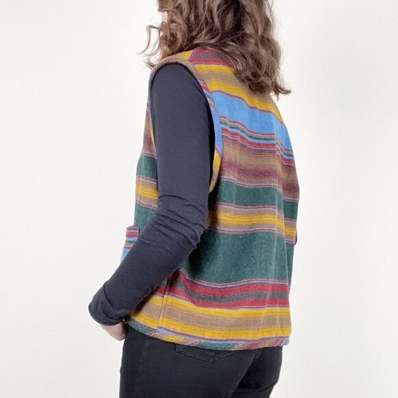 Vintage Striped Wool Oversized Sweater Vest Boho Western Rustic Bohemian Hippie - Picture 2 of 6